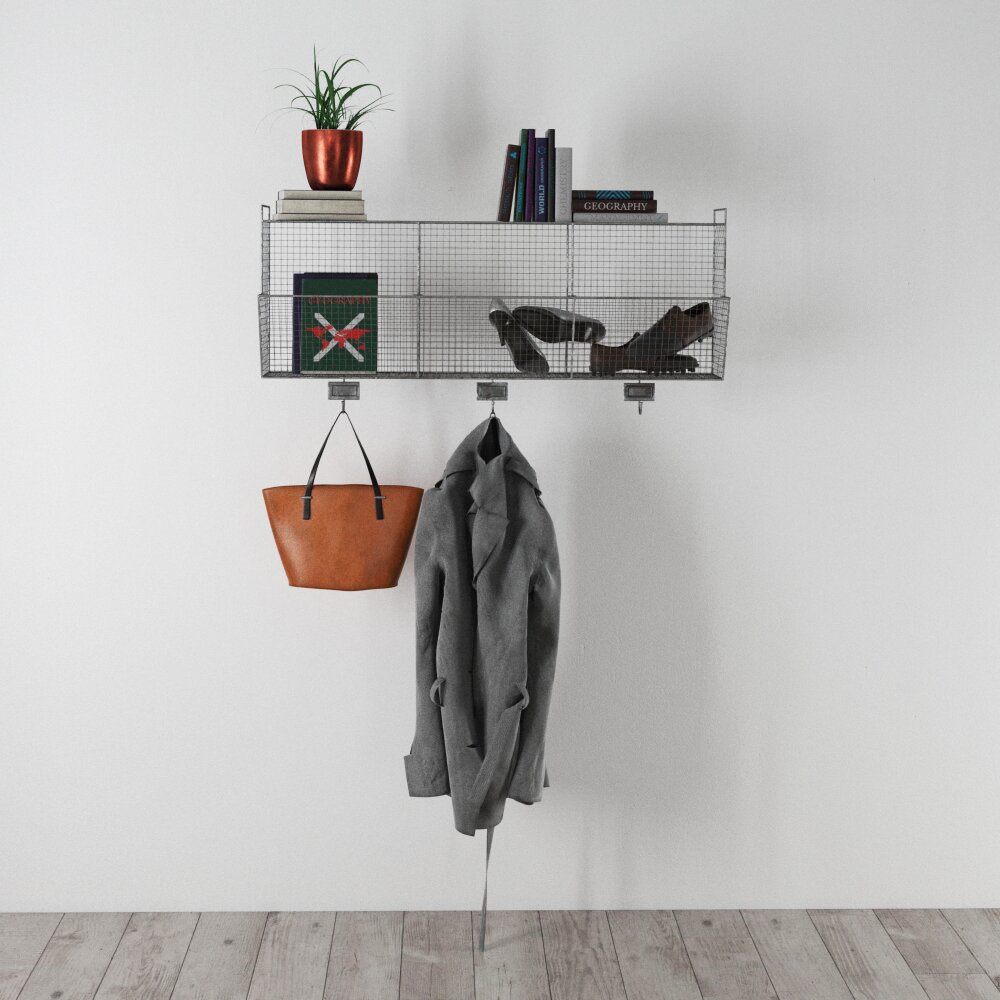 Wall-Mounted Storage Rack and Hooks 3D model