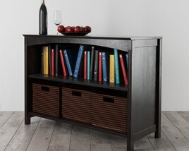 Wooden Bookcase with Storage Baskets Modello 3D