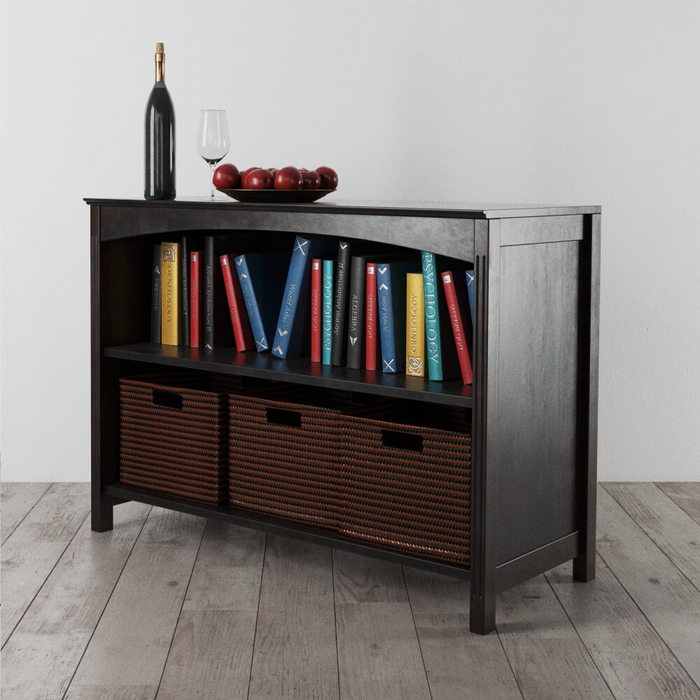 Wooden Bookcase with Storage Baskets Modelo 3D