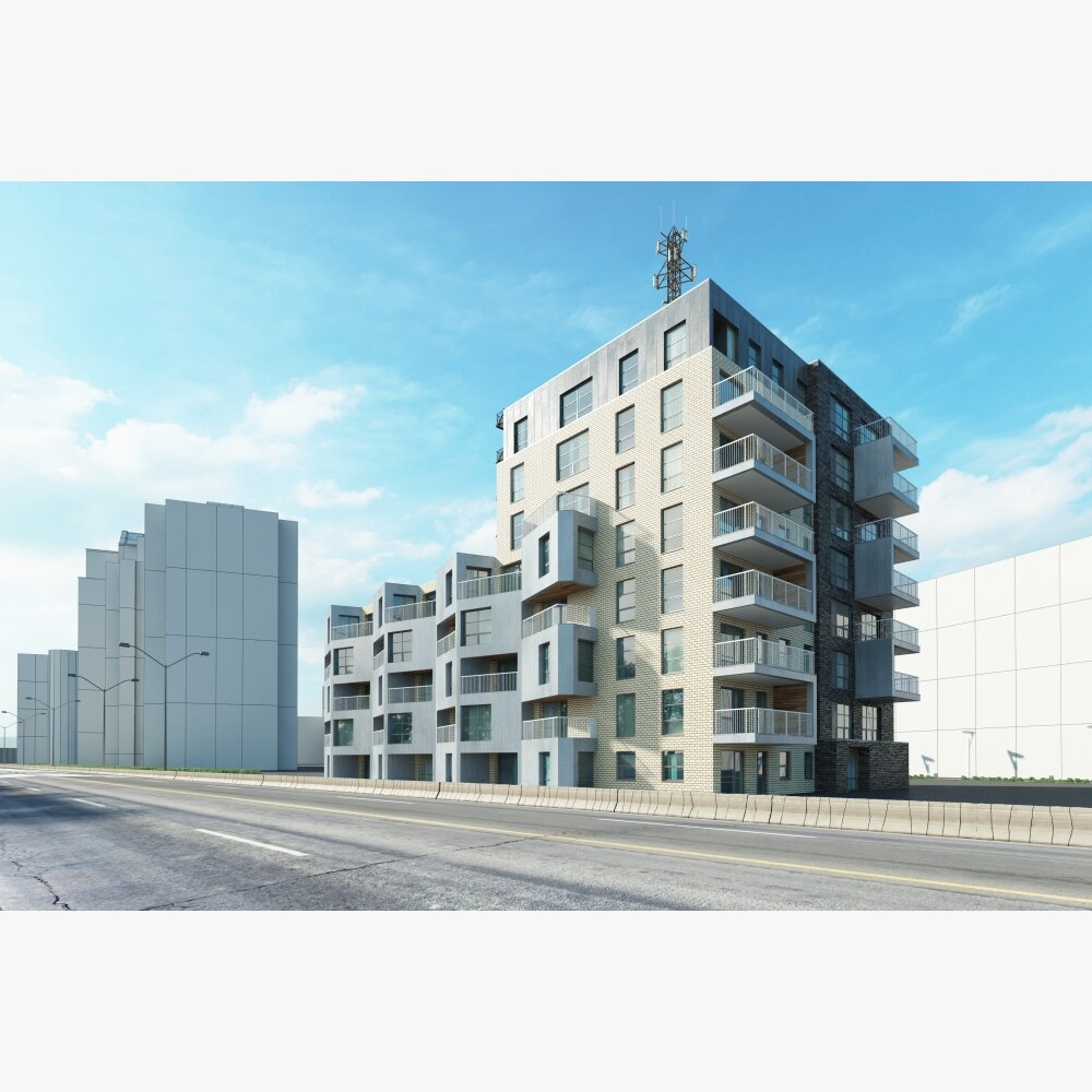 Modern Apartment Building Facade 10 3Dモデル