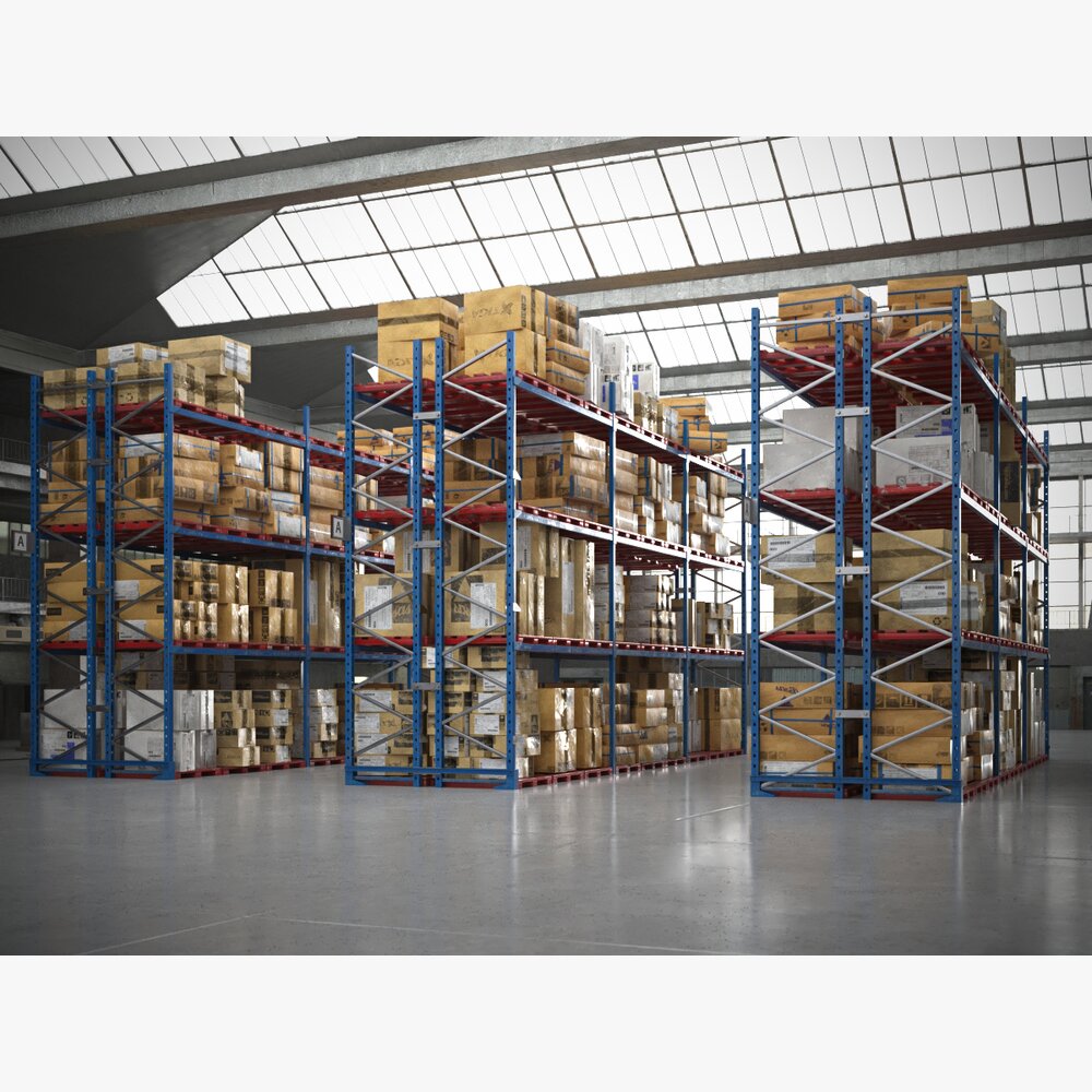 Warehouse Shelving System 3D 모델 