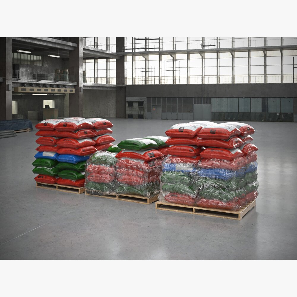 Pallets of Bagged Industrial Material 3D модель