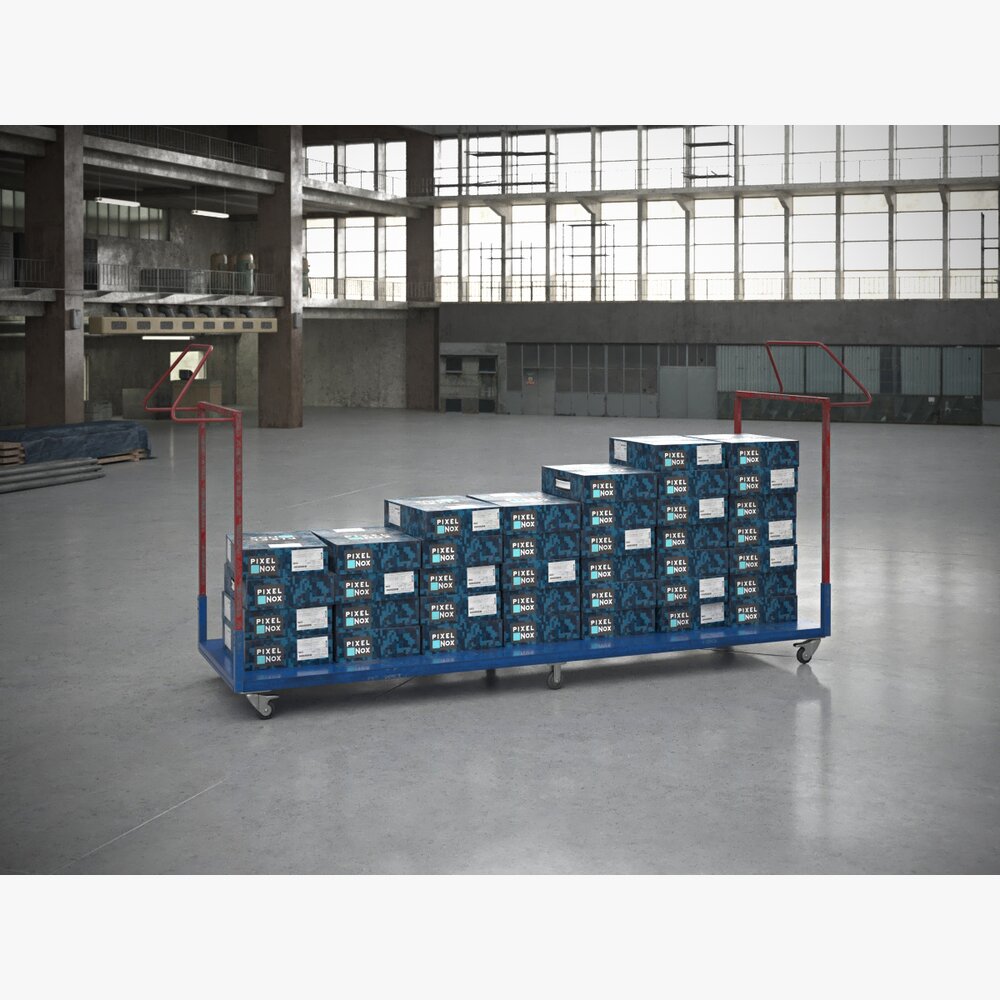Warehouse Trolley with Crates 3Dモデル