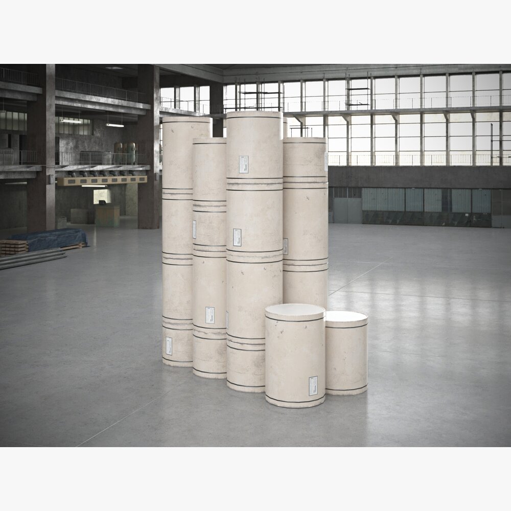 Industrial Cardboard Drums 3D 모델 