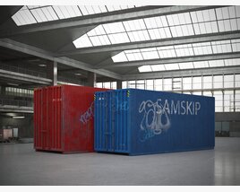 Shipping Containers in Warehouse 3D 모델 