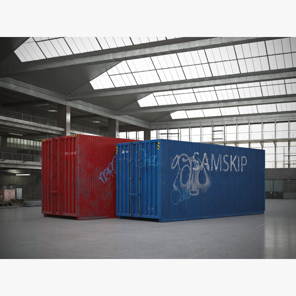 Shipping Containers in Warehouse 3D 모델 