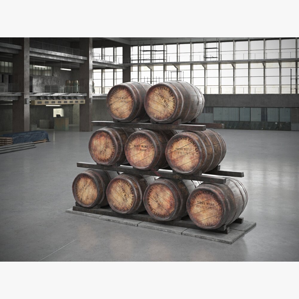 Stacked Wooden Barrels 02 3D-Modell