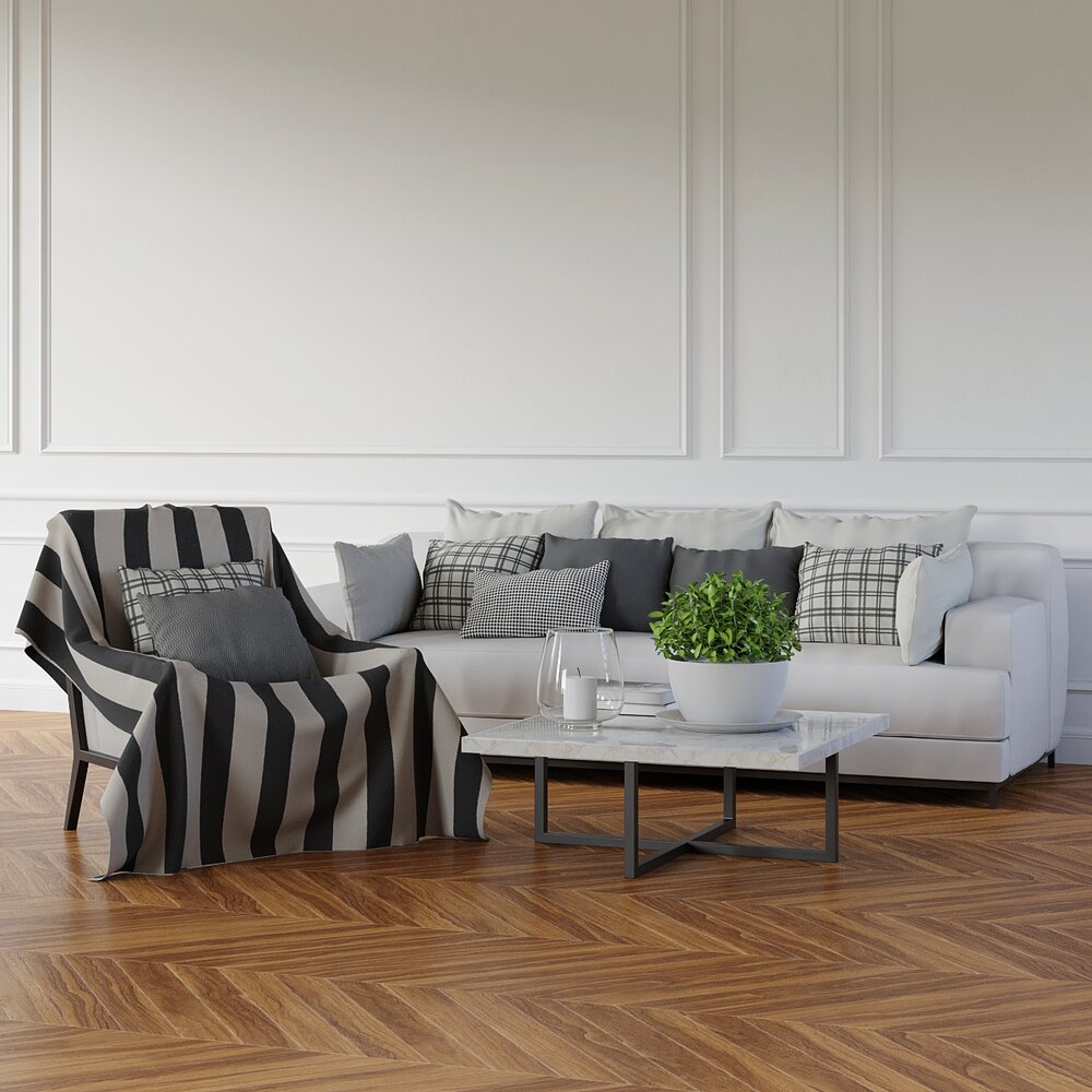 Elegant Living Room Sofa Set 3D 모델 