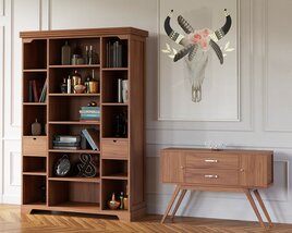 Wooden Bookcase and Sideboard Set Modelo 3d