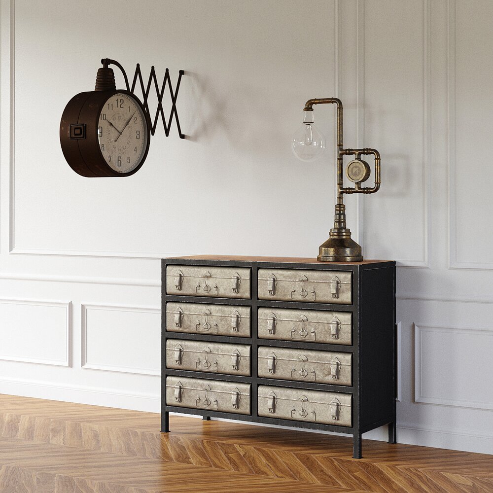 Vintage Drawer Cabinet and Lamp Modelo 3d
