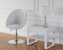 Modern White Chair and Side Table 3D模型