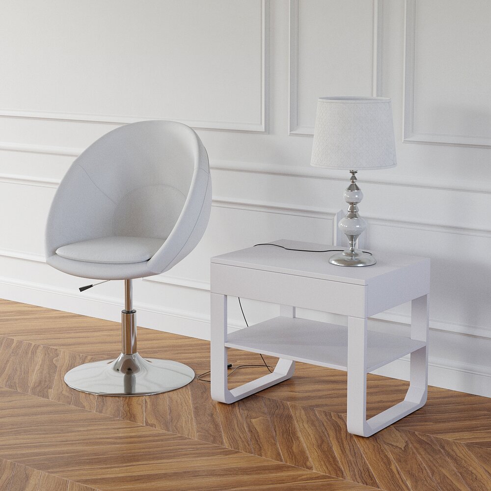 Modern White Chair and Side Table Modello 3D