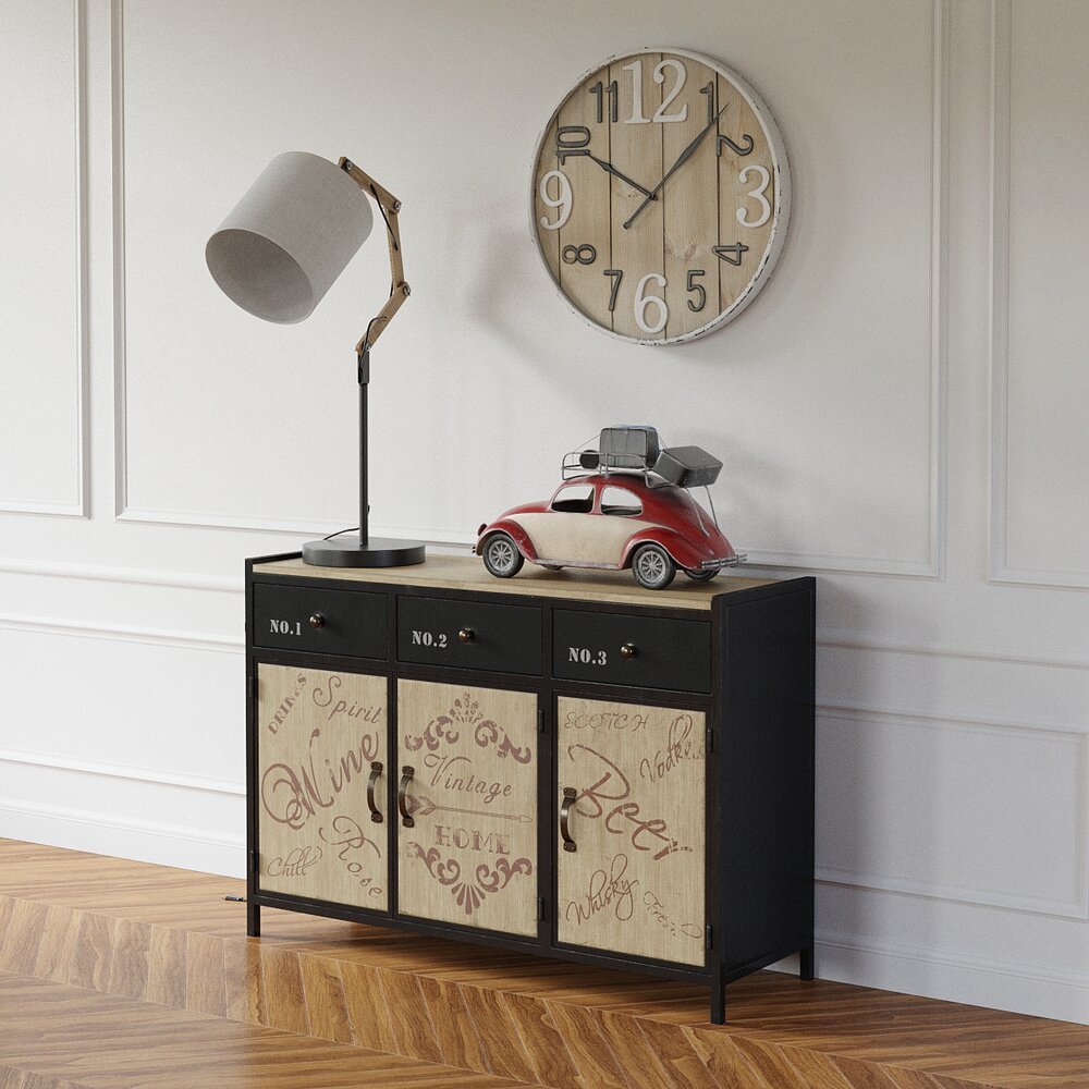 Vintage Console Cabinet with Decorations 3D модель
