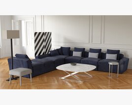 Modern Navy Blue Sectional Sofa 3D 모델 