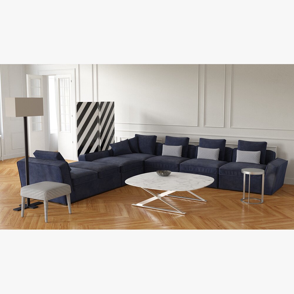 Modern Navy Blue Sectional Sofa 3D модель