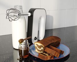 Milk Bottle with a Cake 3D 모델 