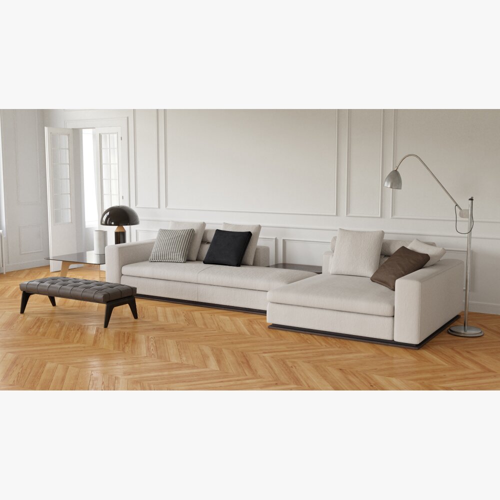 Modern Sectional Sofa in Living Space 02 3Dモデル