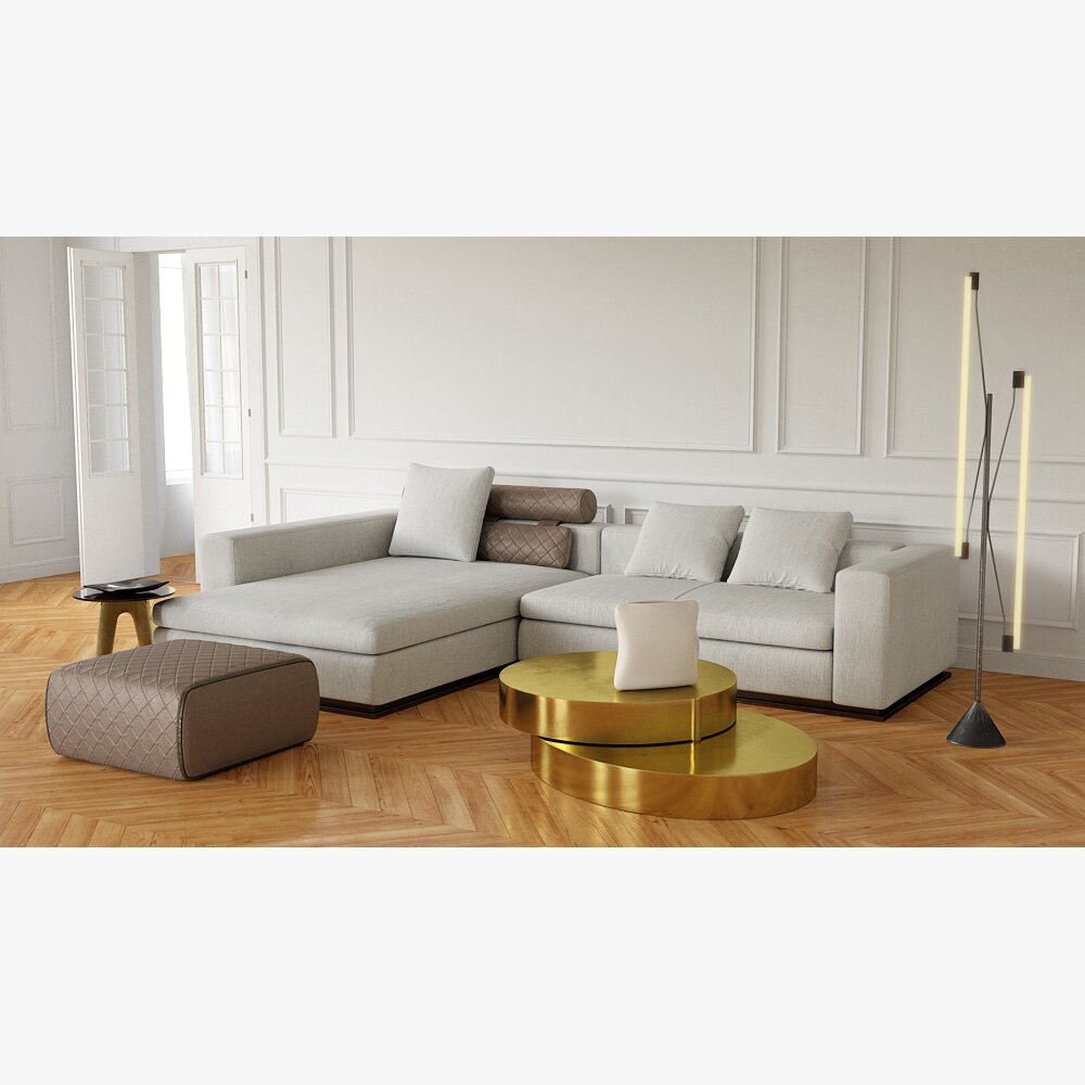 Modern Sectional Sofa in Living Space 3d model
