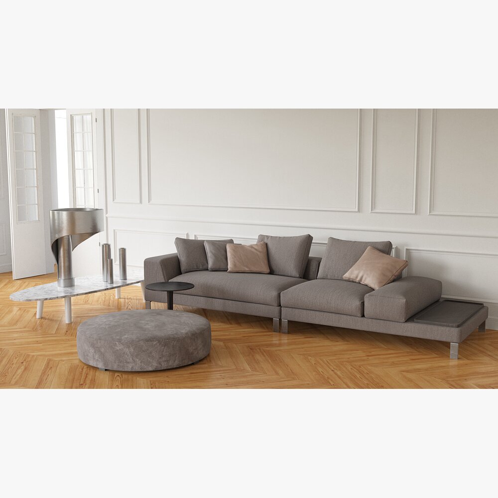 Modern Sectional Sofa with Ottoman Modèle 3D