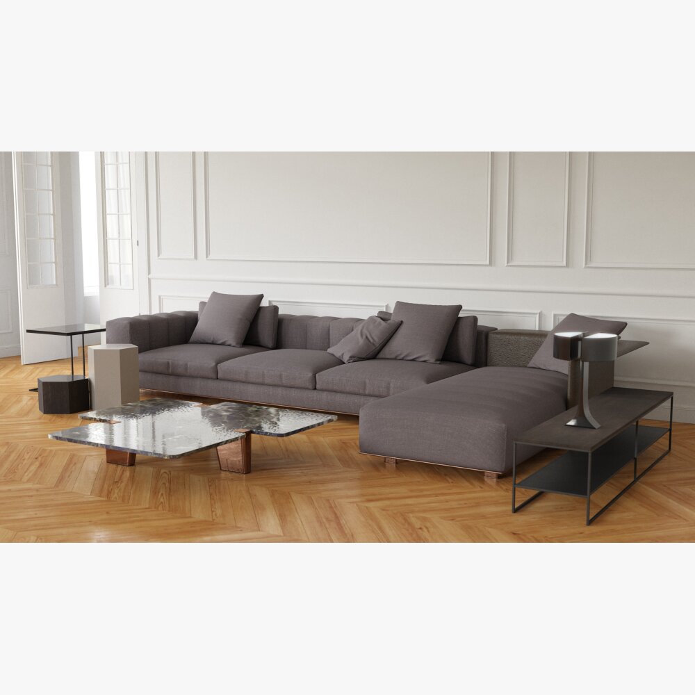 Modern Sectional Sofa in Elegant Living Space 3D模型
