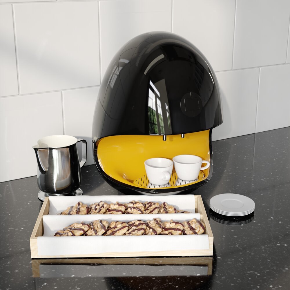 Modern Capsule Coffee Machine and Accessories 3D-Modell