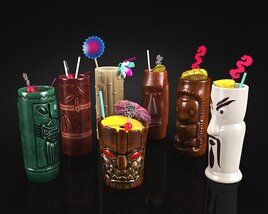 Assorted Tiki Cocktail Mugs Modello 3D