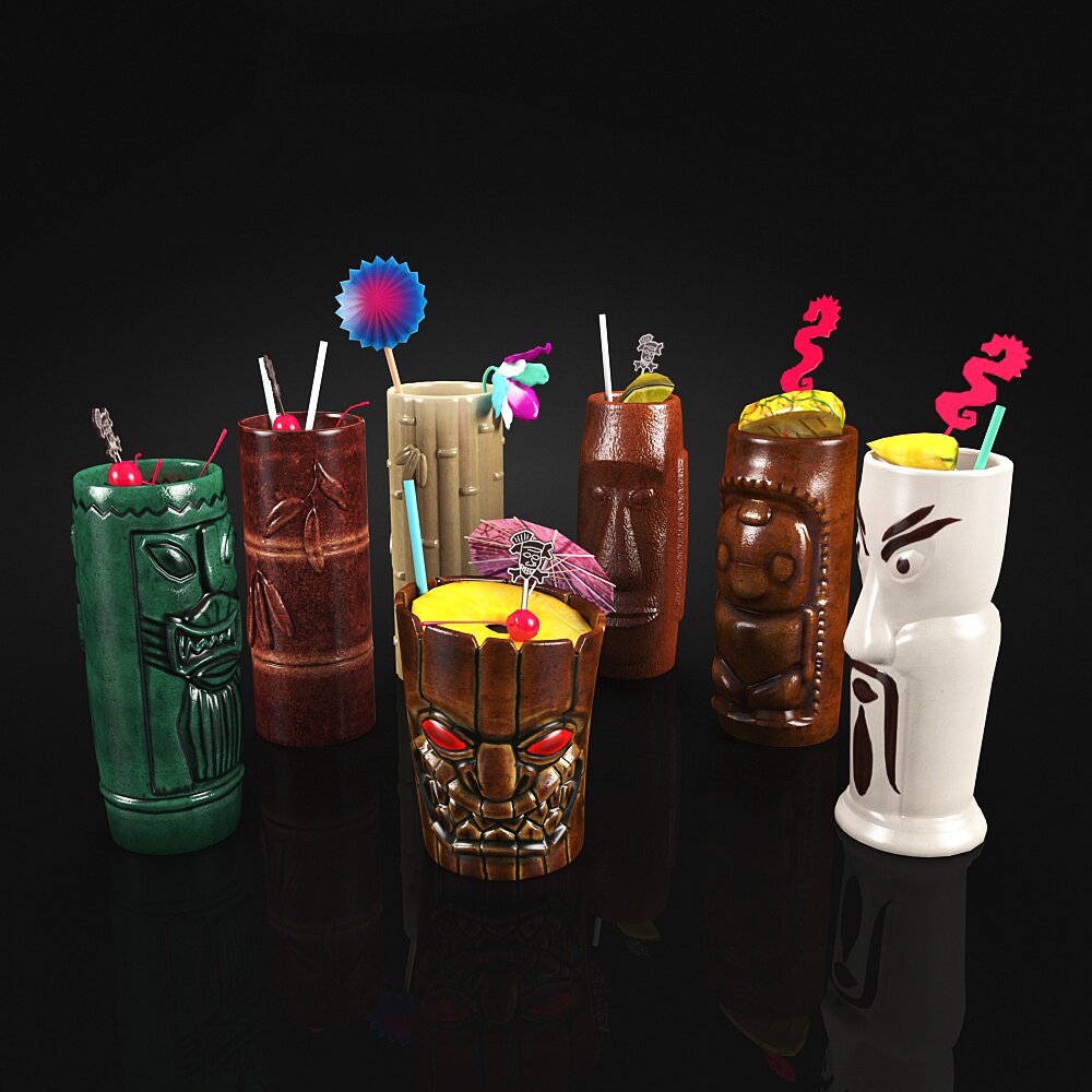 Assorted Tiki Cocktail Mugs 3D-Modell