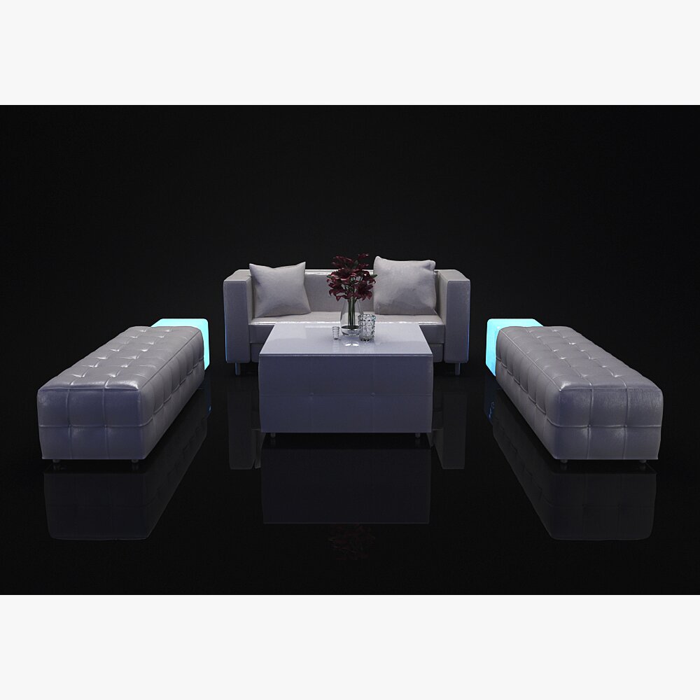 Club Seats with Table 3D 모델 