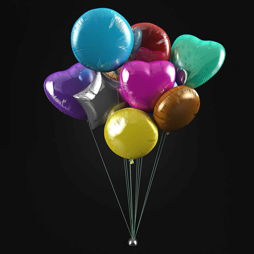 Colorful Heart-Shaped Balloons 3D model