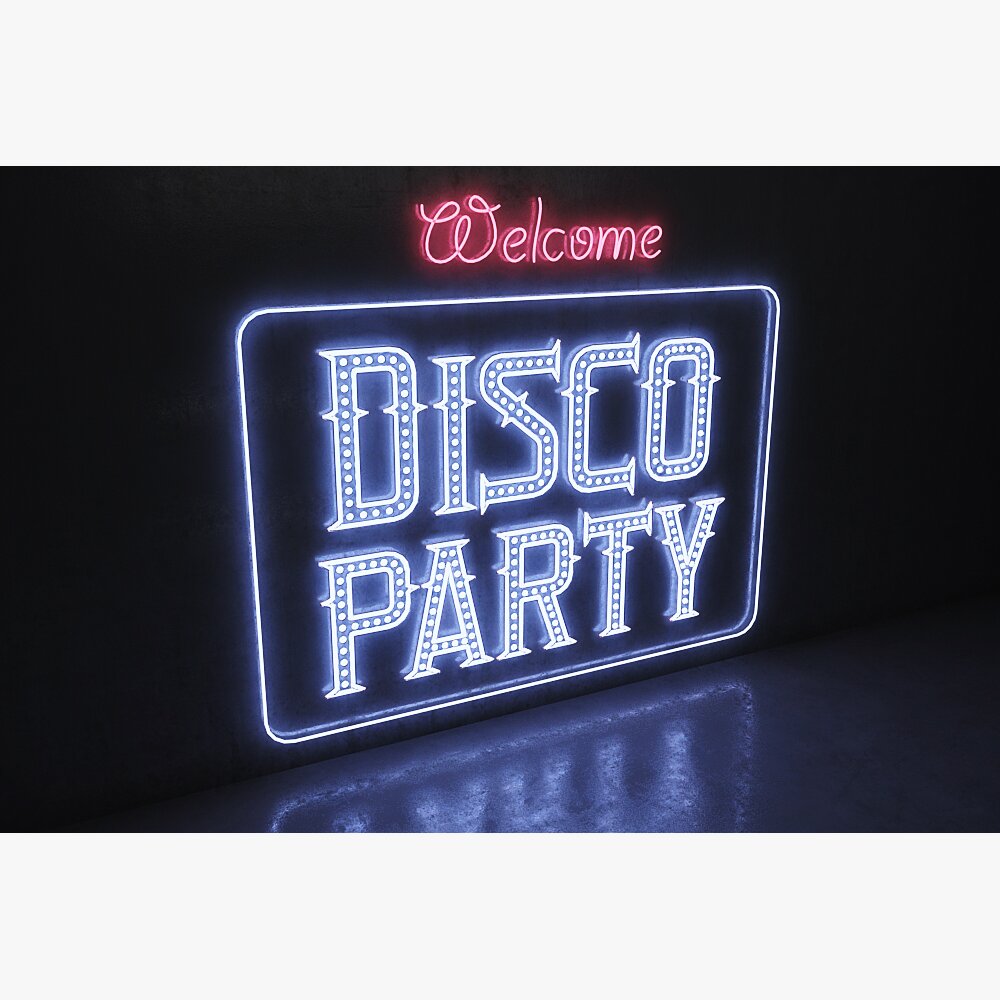 Neon Disco Party Sign 3D 모델 