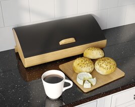 Bread Box with Cutting Board and Breakfast Set 3D model