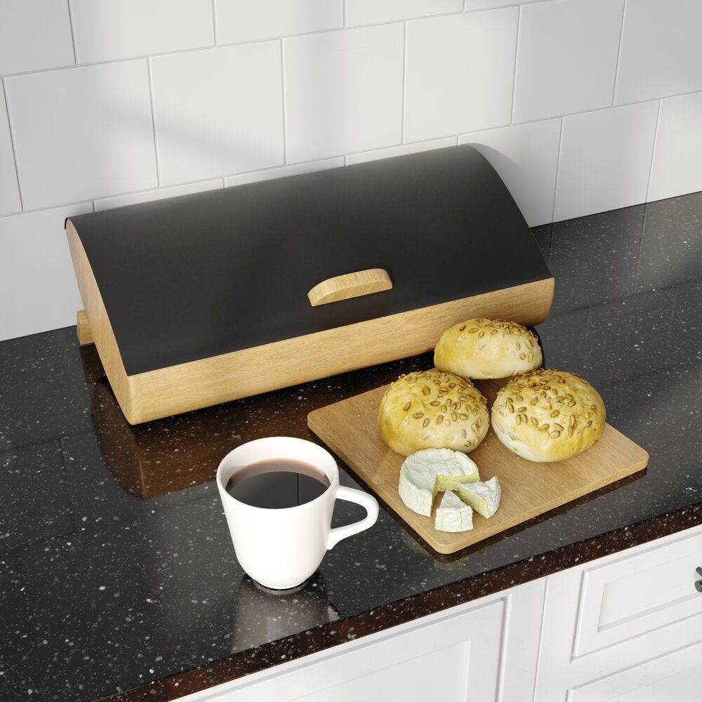 Bread Box with Cutting Board and Breakfast Set 3D 모델 