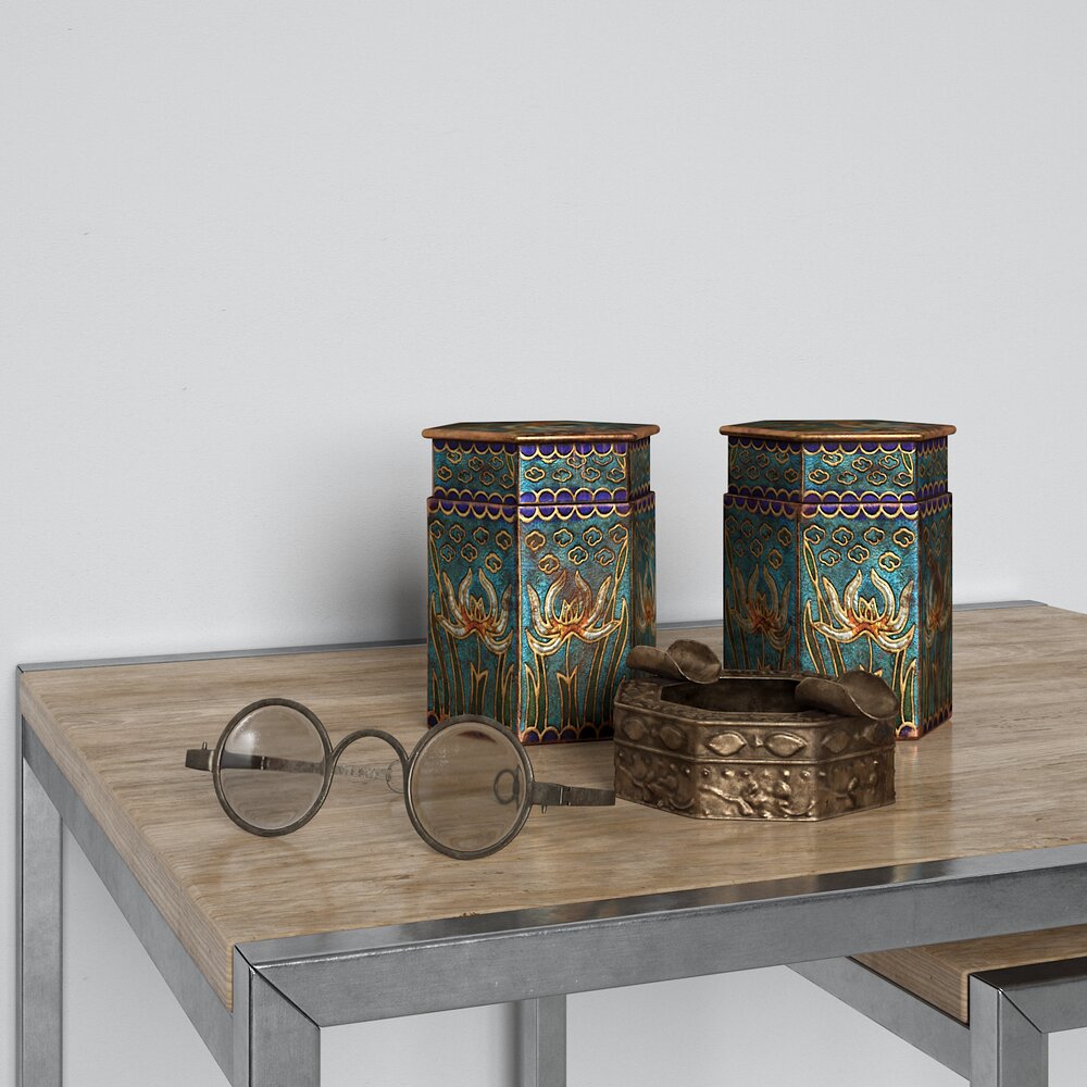 Decorative Canisters on Table 3D-Modell