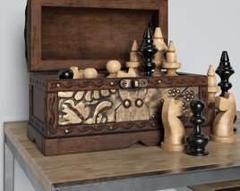 Ornate Wooden Chess Set Modello 3D