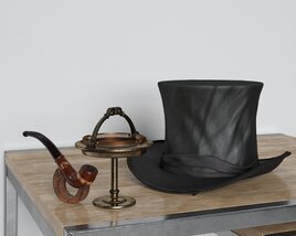 Vintage Top Hat and Accessories 3D model