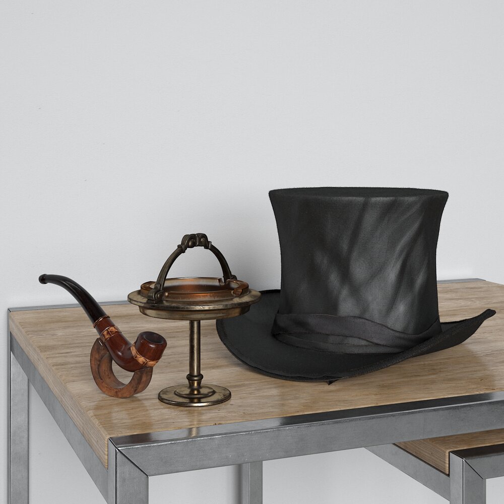 Vintage Top Hat and Accessories 3D-Modell