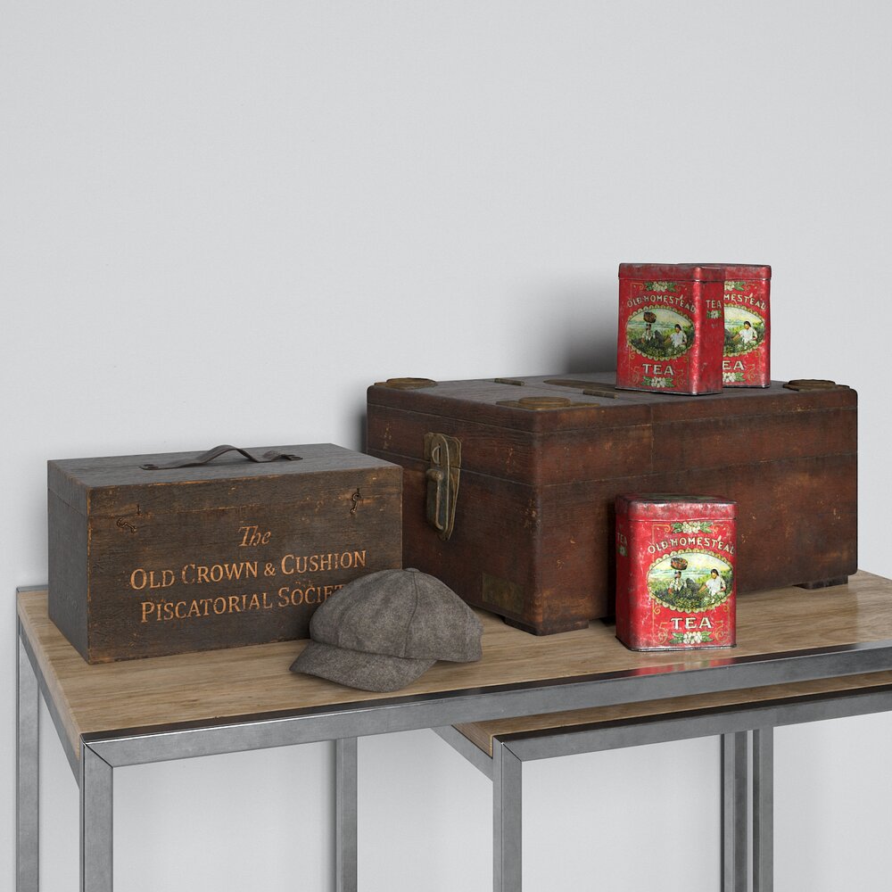 Vintage Decorative Suitcase and Tins Modello 3D