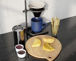Morning Coffee Setup with Pastries 3D-Modell