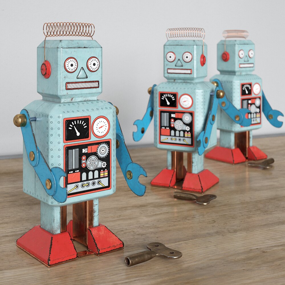 Retro Tin Toy Robots Modello 3D