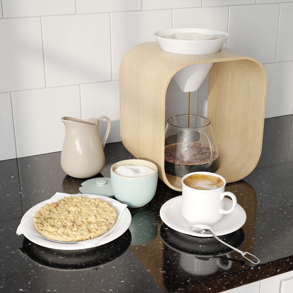 Modern Coffee Maker with Cookies 3D 모델 