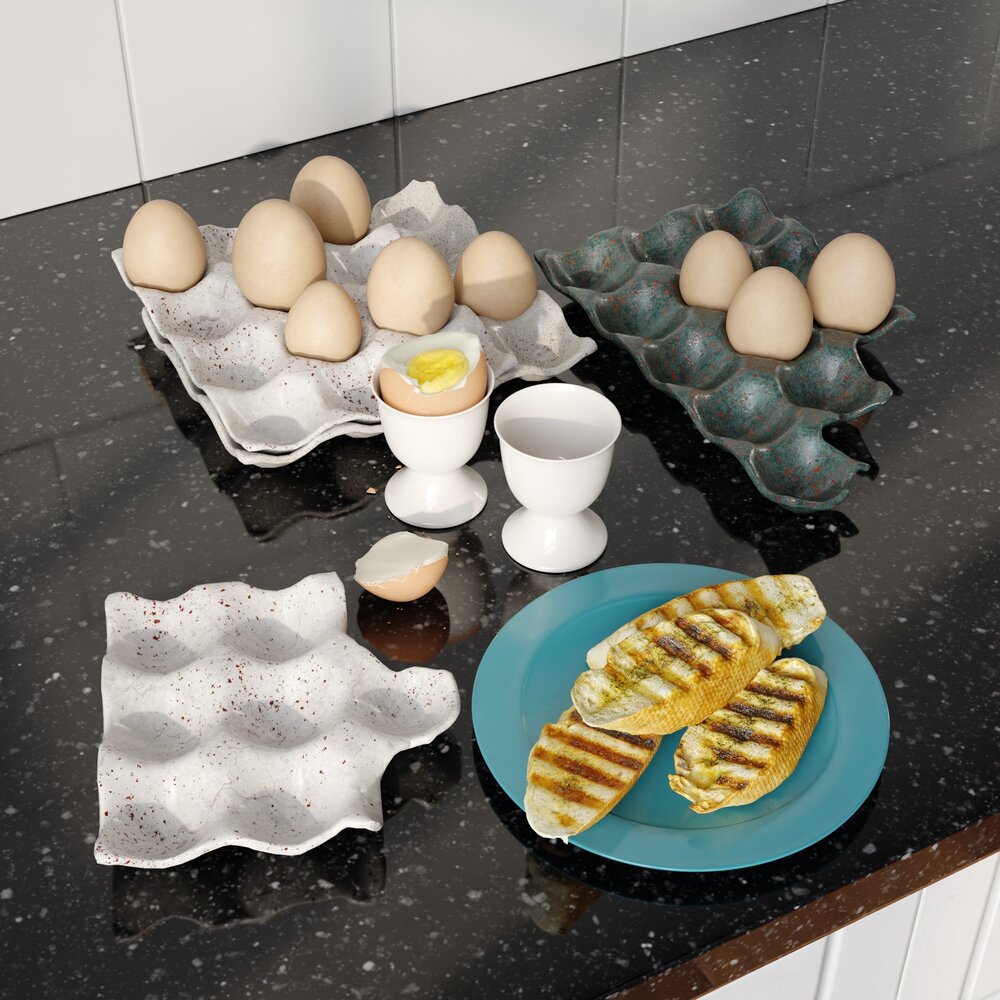 Eggs and Waffles Breakfast Modello 3D