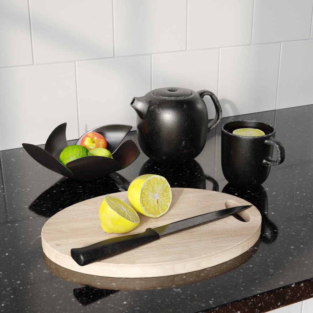 Kitchen Still Life with Teapot and Fruit 3D 모델 