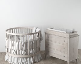 Round Baby Crib and Changing Dresser Set 3D модель