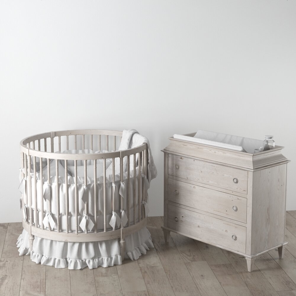 Round Baby Crib and Changing Dresser Set 3Dモデル