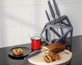 Modern Kitchen with Marble Cake Modello 3D