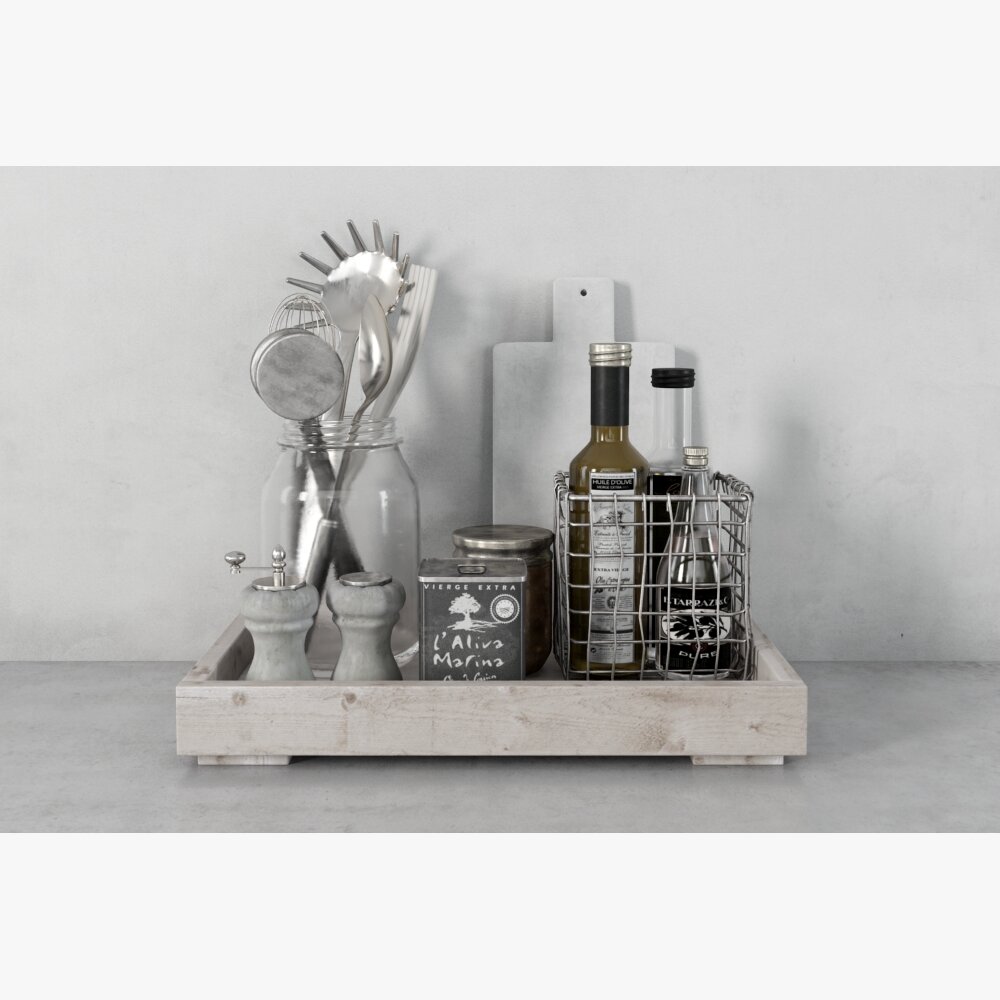 Kitchen Utensils and Condiments Tray 3D 모델 