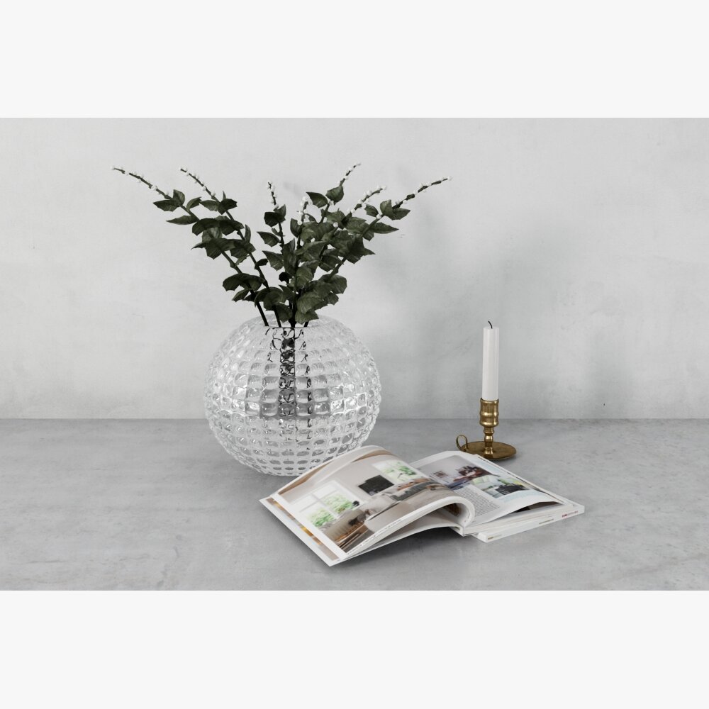 Modern Vase with Greenery and Reading Material 3D модель