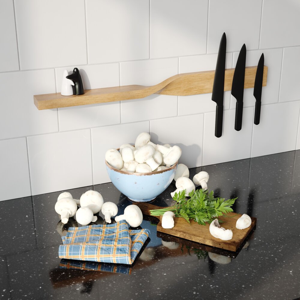 Mushroom Prep Station with Knives 3D model