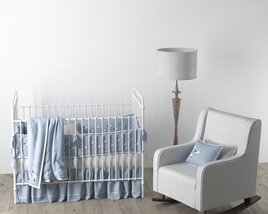 White Baby Crib and Nursery Chair 3Dモデル
