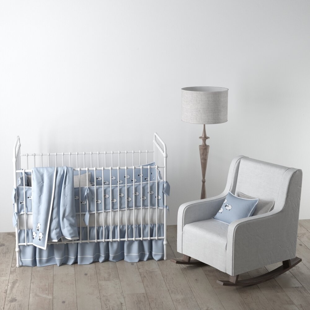White Baby Crib and Nursery Chair 3D 모델 